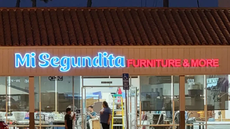 Mi Segundita Channel Letters – Escondido, CA Installation by Innovative Sign Systems Mi Segundita storefront with illuminated blue and red channel letters installed by Innovative Sign Systems in Escondido, CA